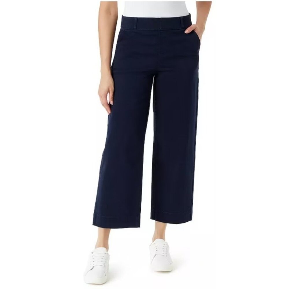 GV‎ Shape Effect High Rise Wide Leg Crop Navy Blue Chino Pants 8 (32x25.5) NWT